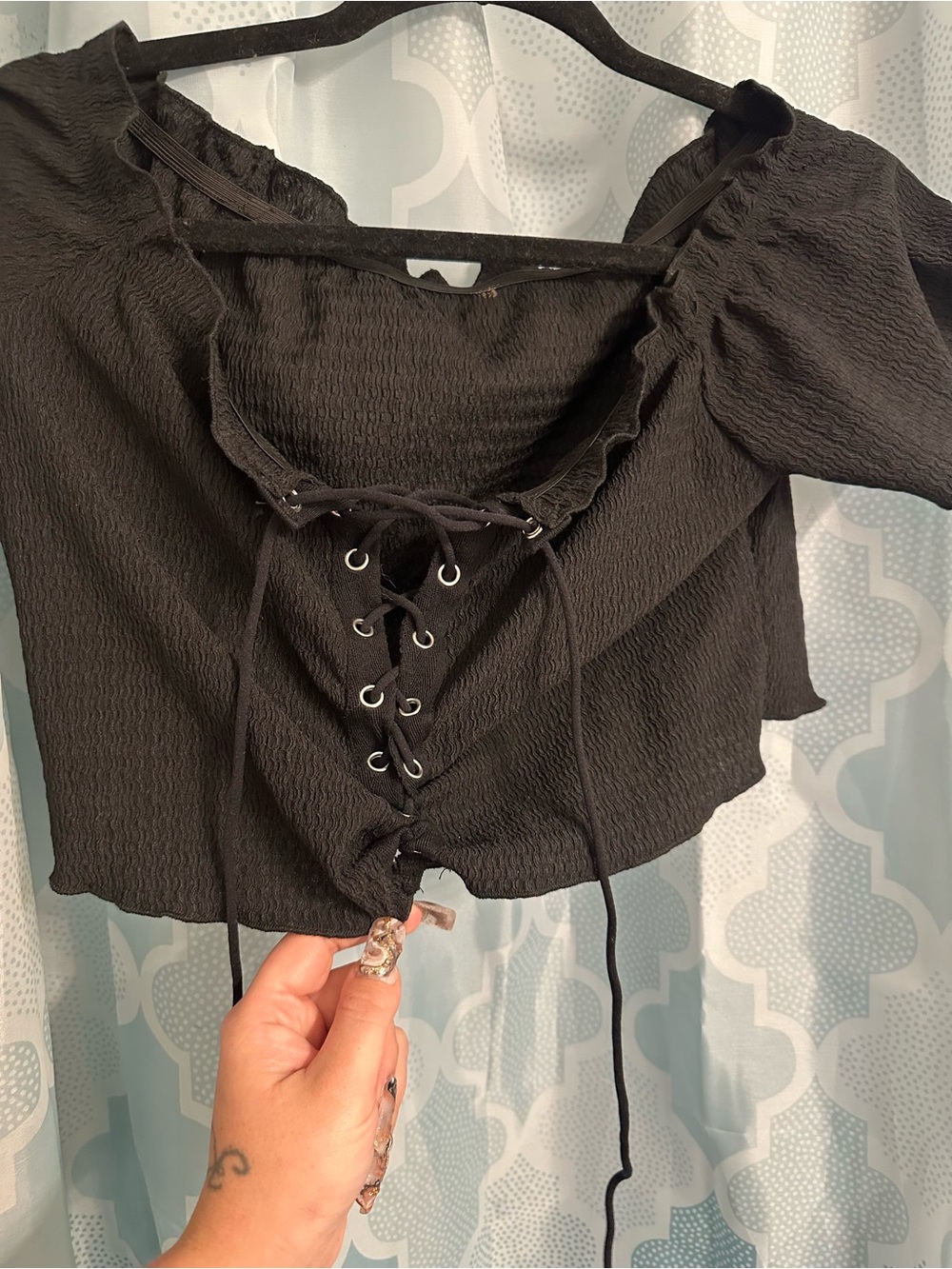SHEIN Black Lace-Up Cropped Top 1XL